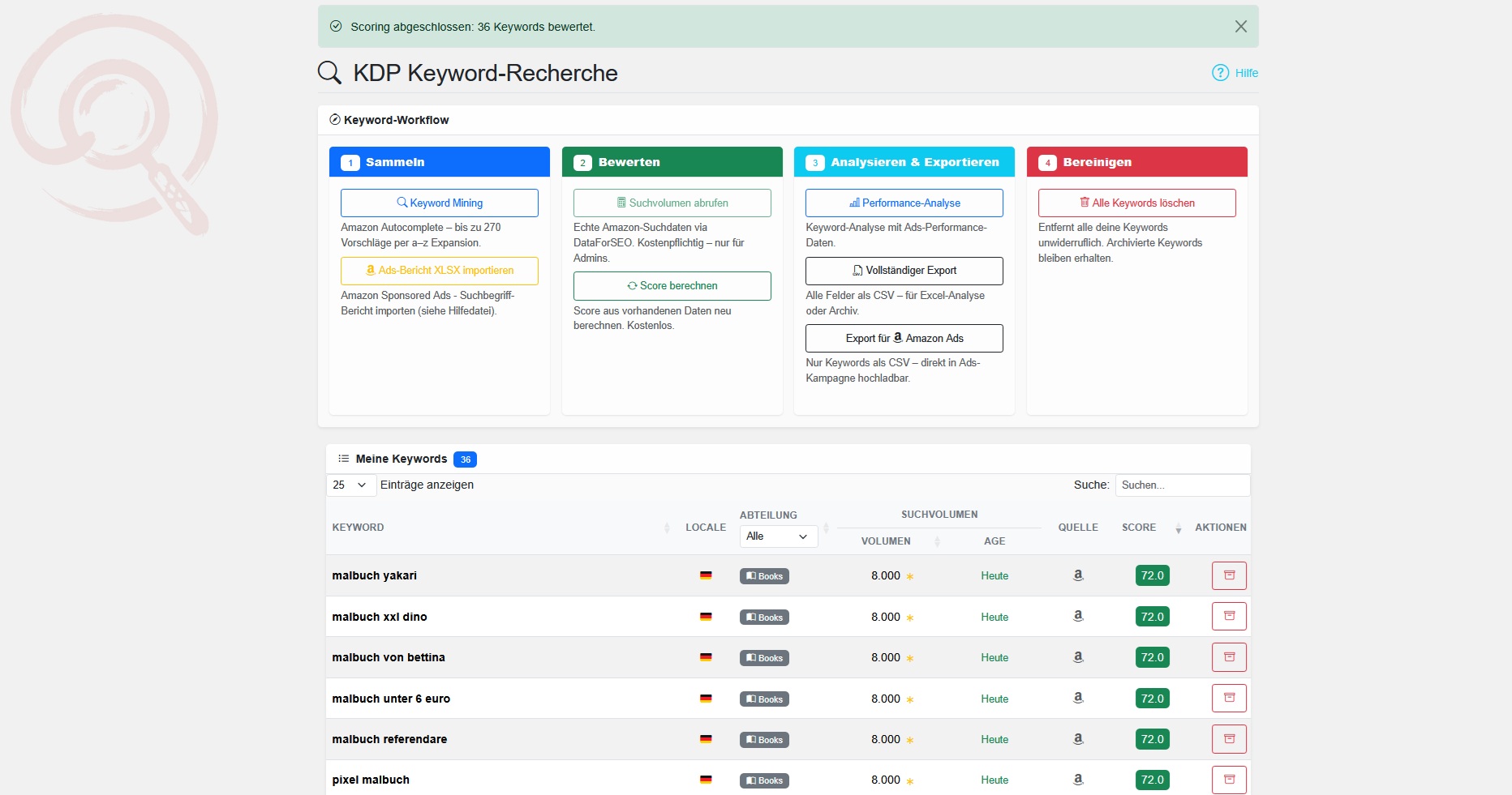 KeywordScout – Keyword-Mining und Suchvolumen-Analyse für Amazon KDP